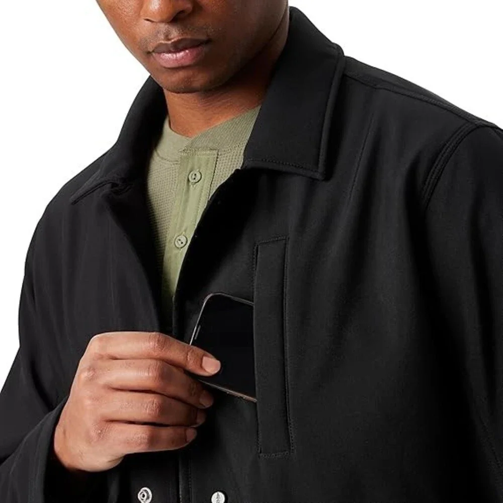 Bass Outdoor Storm System Barn Jacket Men Black Snap Button Removable Hood FTS45